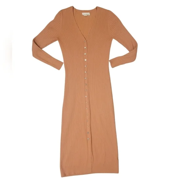 Heartloom Alma Cardigan Dress Ribbed Knit Duster Sweater Long Orange Medium - Picture 2 of 13